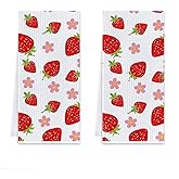 Cilrii Strawberry Kitchen Towels, Strawberry Fruit Lover Gifts Dish Tea Towels for Kitchen Decor, Floral Strawberries Decorative Hand Towel for Bathroom, 16x24 Inch Set of 2