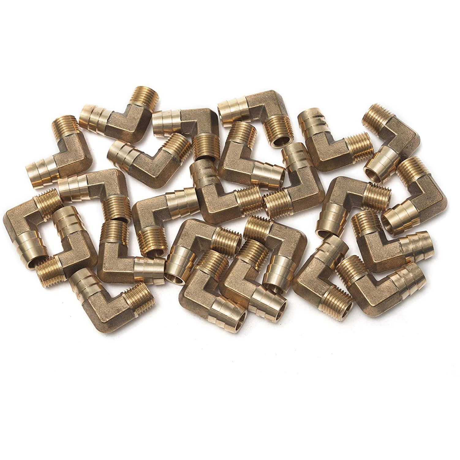 LTWFITTING 90 Deg Elbow Brass Barb Fitting 1/4-Inch Male BSPT x 12mm ID Hose(Pack of 25)