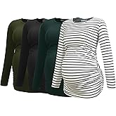 Smallshow Women's 4 Pack Maternity Shirts Long Sleeve Ruched Pregnancy Clothes Tops