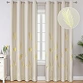 Estelar Textiler Cream Patterned Curtains for Bedroom Living Room 52Wx84L | Gold Wheat and Palm Leaf Design,Room Darkening,Thermal Insulated,Light Blocking,Printed Grommet Window Drapes,2 Panels