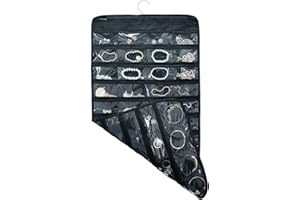 Double-Sided Jewelry Hanging Organizer Display Hanger Small Tools Holder with 80 Clear Pockets (Black)