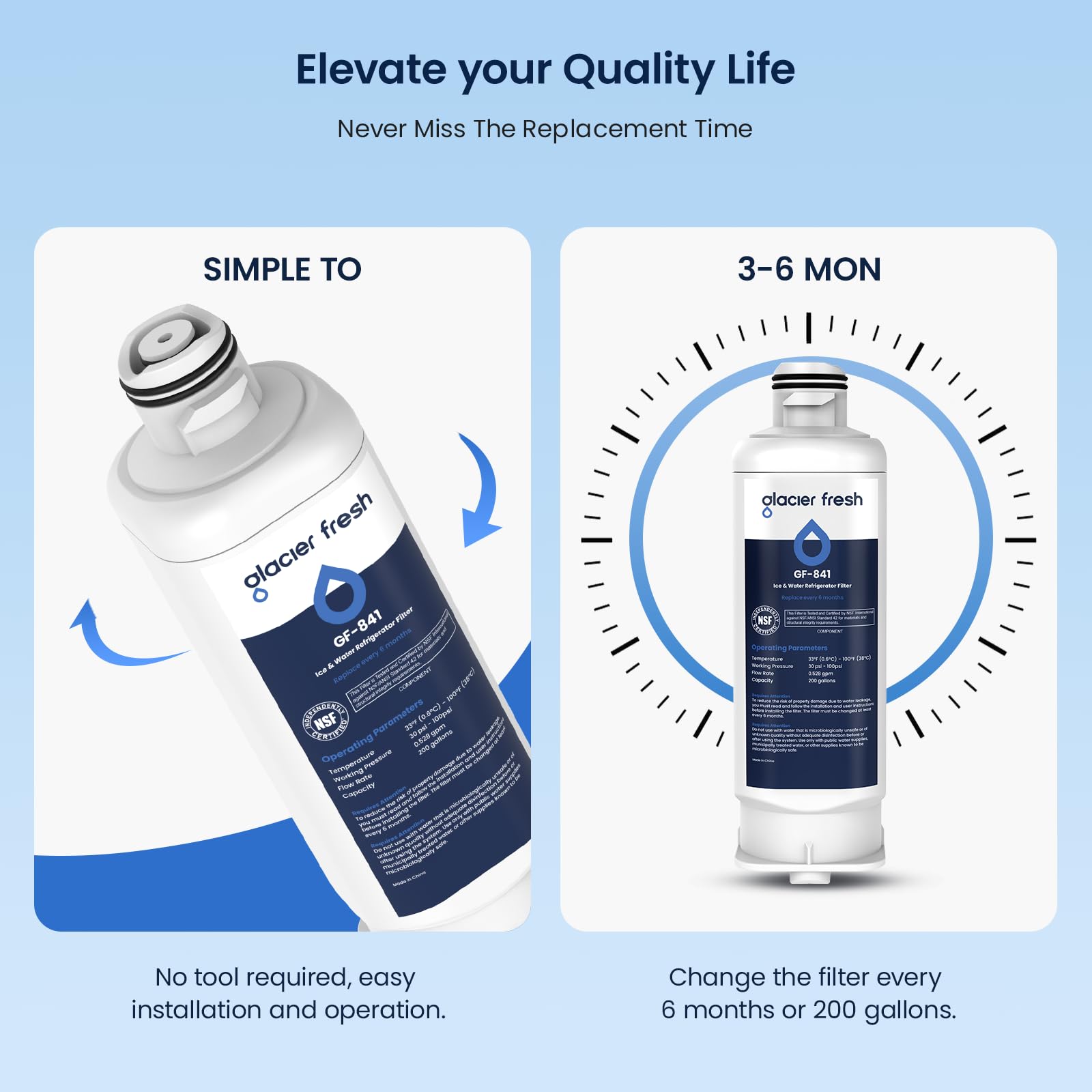 GLACIER FRESH Replacement for DA97-17376B Refrigerator Water Filters, HAF-QIN, HAF-QIN/EXP, DA97-08006C, RF23M8070SG, RF23M8070SR, RF23M8090SG, RF23M8090SR, RF23M8570SR, RF23M8590SG (3 Pack)