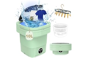 YLTIMER Mini Washing Machine, 10L Large Capacity Small Portable Washer and Dryer, Foldable Collapsible Washing Machine for Travel, Apartment,RV,Small Clothes, Underwear (Green)