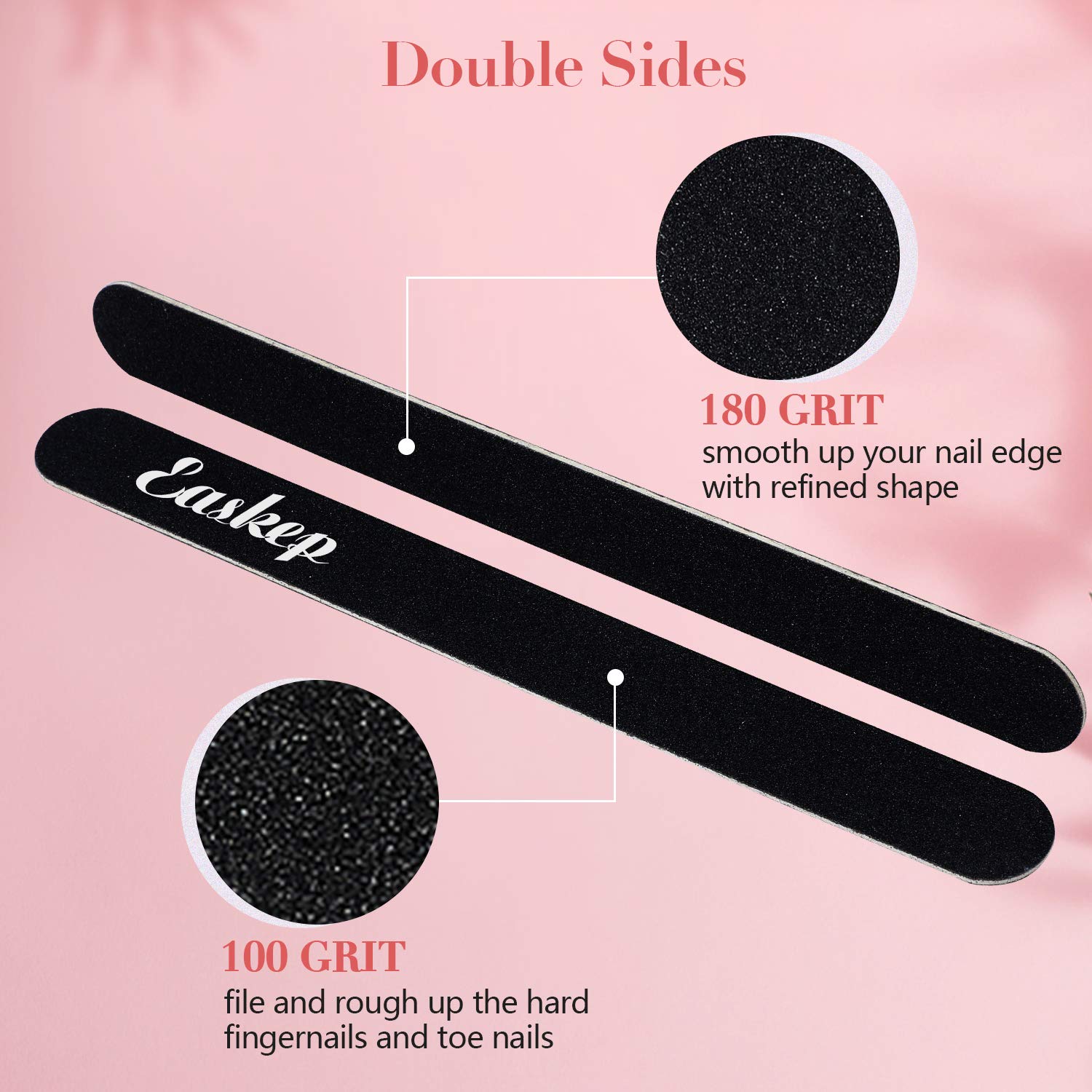 Nail Files, Easkep 10pcs 100 180 Grit Professional Double Sided New Wood Material Black Nail File Bulk for Natural And Acrylic Nails (Black) : Beauty
