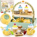 Airlab Wooden Tea Set for Toddlers Daisy Design Beach Safe Beech Wood