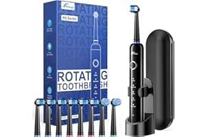 Rtauys R6 Rotating Electric Toothbrush for Adults, Fast Charge, Come with 8 Brush Heads (2 Types) and Travel Case, 5 Modes, 50000VPM Powered Toothbrush, 2 Minute Timer