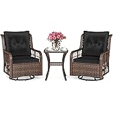 KOTEK 3 Piece Patio Swivel Rocker Set, Outdoor 360° Swivel Rocking Chairs with Side Table & Cushions, Wicker Bistro Set for P