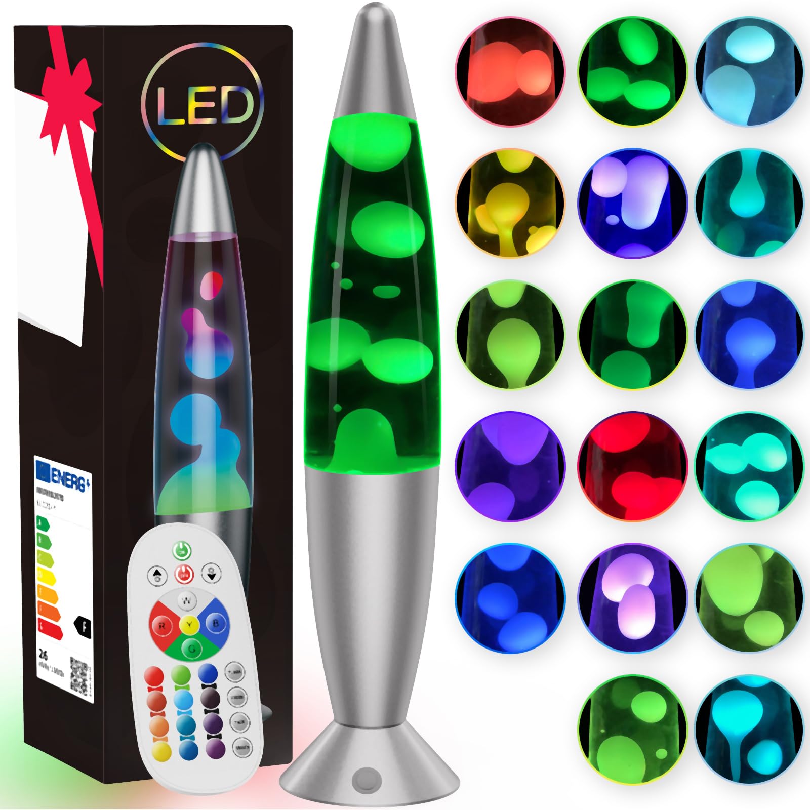 Photo 1 of 17 Color LED Color Changing Lamp with Remote, 13.5 Inch Blue Pink Red Green Purple Liquid Motion Lamp Table Lamp Night Light Relax for Adults and Kids Nightlight for Bedroom, Living Room, Kids Room