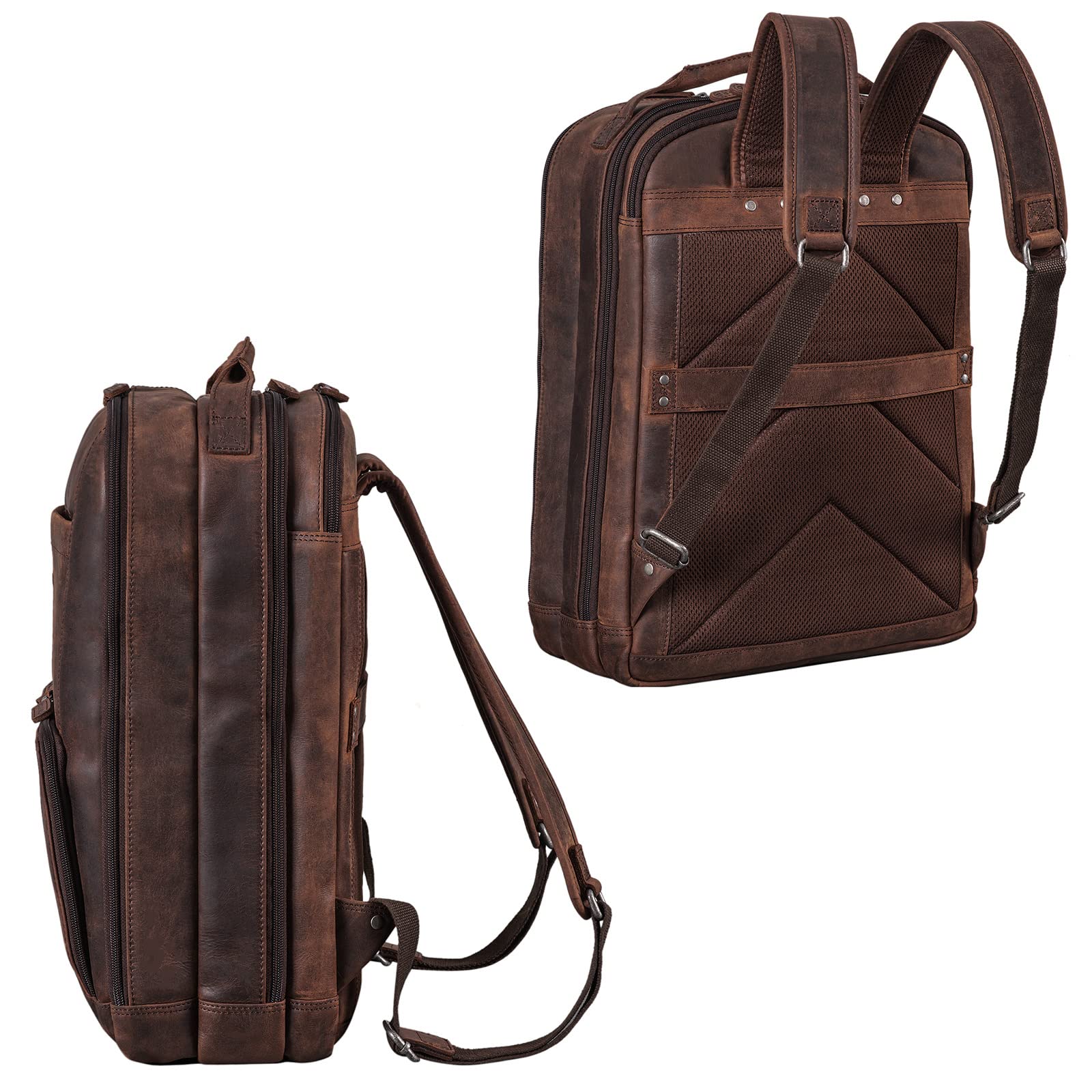 STILORD XL Herren-Businessrucksack aus Leder braun - 15-17 Zoll großer Arbeitsrucksack - Männer Laptop-Rucksack - Vintage Office-Bag aus Echtleder 'Harlow' 5