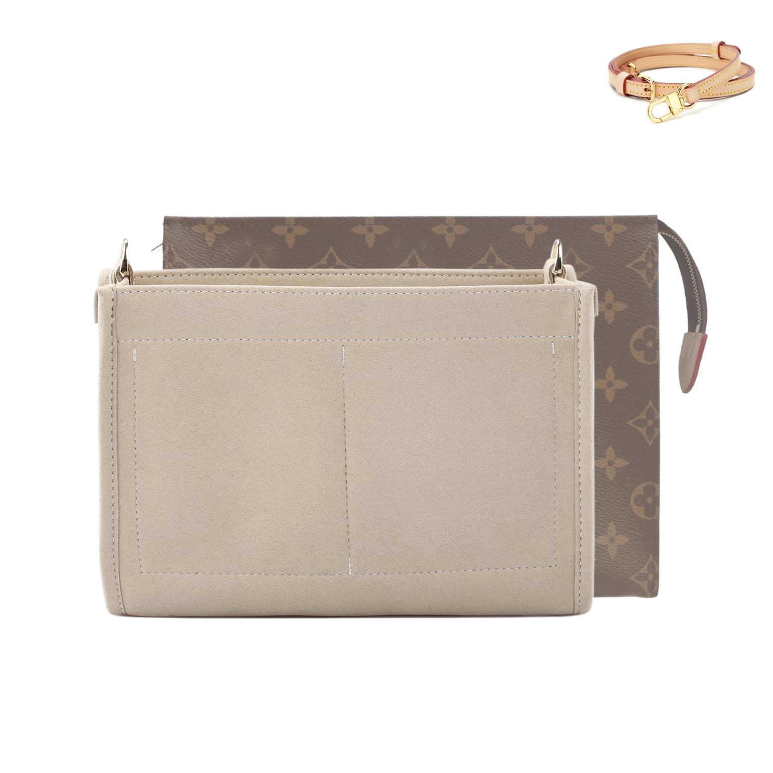 Senral Purse Organizer Insert Fit Toiletry Pouch 26 Handbag Shaper Premium Microfiber Organiser with Gold Clip Vachetta Strap Convert Crossbody Bag
