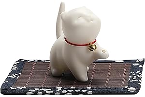 Cute Incense Holder, Cat Incense Holder with Bamboo Mat Ceramic Cat Stick Desk Ornament Cute Cone for Home Decor NO Stick, Or