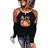 Fall Shirts for Women Pumpkin with Leopard Coquette Bow Graphic Tops Thanksgiving Blouse Halloween Shirts