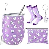 Sliner 4 Pcs Christmas Dental Assistant Hygienist Gifts Set 12 oz Purple Teeth Stainless Steel Tumbler Cosmetic Bag Tooth Shape Keychain Novelty Tooth Sock Dental Gifts for Dentist Nurse Graduation