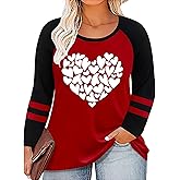 Plus Size Valentines Shirt for Women Cute Love Heart Graphic T-Shirt Long Sleeve Shirts for Her