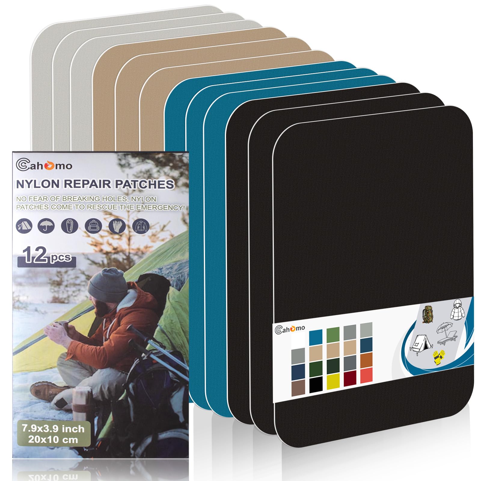 Photo 1 of 7.9x3.9 inch 12 PCS Nylon Repair Patch Nylon Repair Tape Self Adhesive Fabric Tapes Outdoor Camping Gear Fabric kit for Tent, Umbrella, Down Jackets, Sleeping Bag, Knapsack(Color Set B)