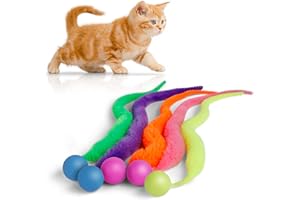 LE TOOTER Bouncy Ball with Tail Cat Toys,5 Packs Magic Worm with Ball Toy for Cats,Fuzzy Worm Bouncy Balls Cat Toy