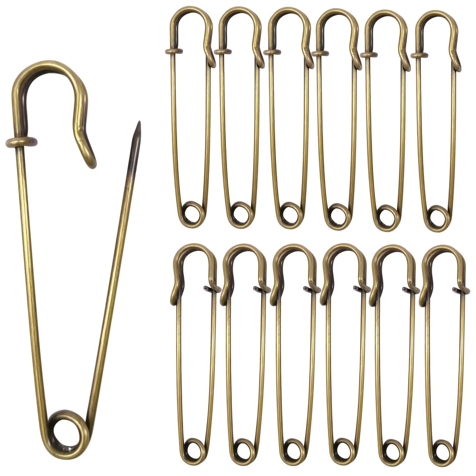 Urmspst Safety Pins (2022 New), 75mm Large Safety Pins Pack of 30 for Clothes Leather Canvas Blankets Crafts Skirts Kilts, Extra Large Safety Pin Heavy Duty Safety Pins (Bronze)