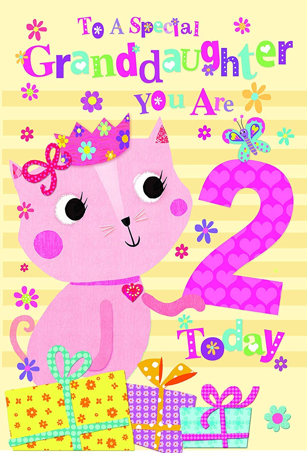 To A Special Granddaughter 2nd 2 Today Cat & Presents Design Happy Birthday Card