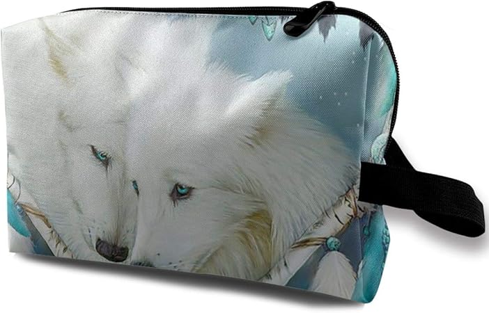 Amazon 化粧ポーチ メイクポーチ かわいい白いオオカミのドリームキャッチャー 大容量 多機能 収納力抜群 軽量 便利 旅行用化粧ポーチ 小物入れ かわいい 人気 おしゃれ プレゼント 出張 旅行 Globaleriy 化粧ポーチ 通販