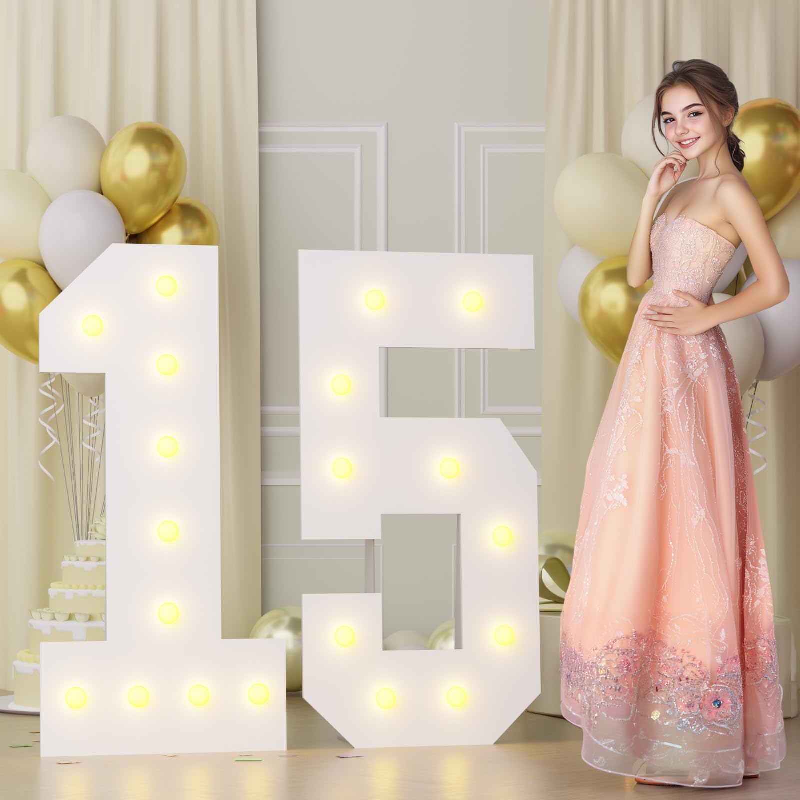 Photo 1 of 4FT 15 Marquee Numbers, Big 15 Light Up Numbers for 15th Birthday Decorations Warm Light Quinceanera Decorations for Anniversary Party Decor