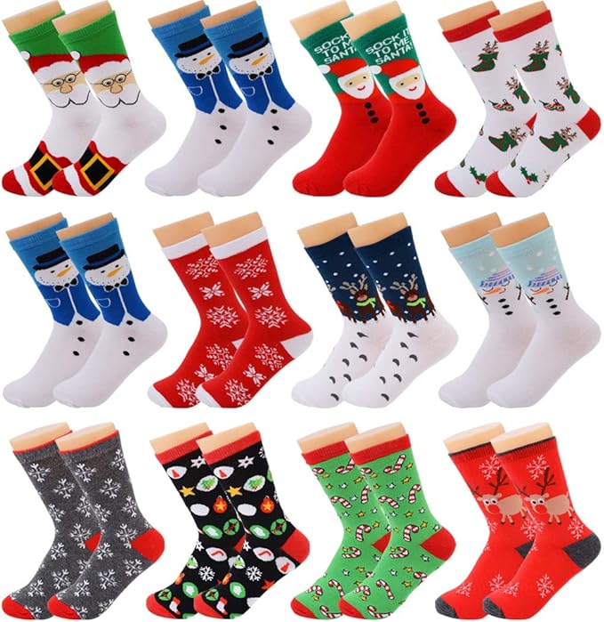 Fascigirl 12 Pair Christmas Socks Santa Socks Mens Christmas Socks