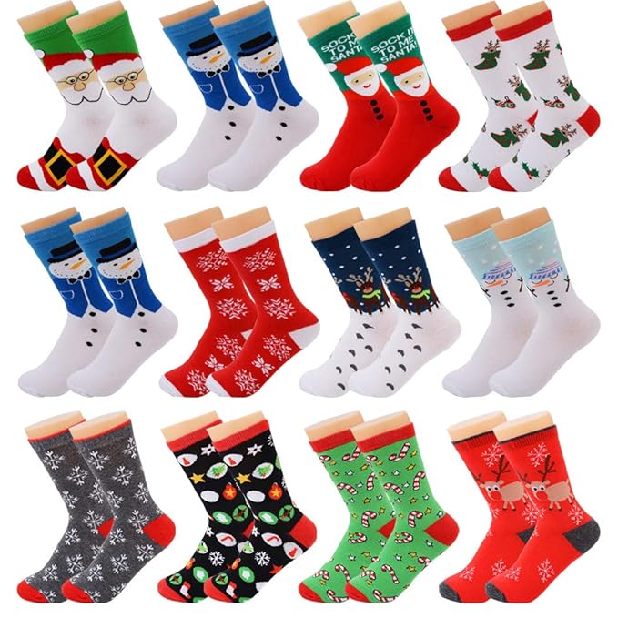 Fascigirl 12 Paia Di Calzini Natalizi Santa Deer Fiocco Di Neve Pupazzo Di Neve In Cotone Per Le Donne