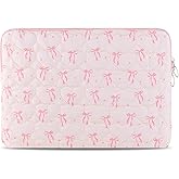 CEUTNIZ Cute Bow Puffy Laptop Sleeve 13-15 Inch Cute Quilted Laptop Protective Case Padded Bow Computer Sleeve for MacBook