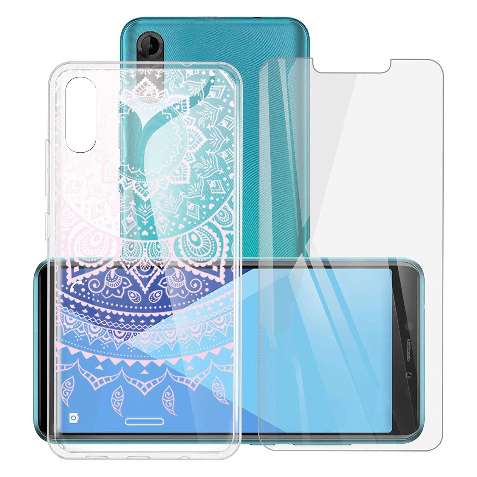 HHUAN WM86 Case for Wiko Y51 (5.45 Inches) with Tempered Glass Screen Protector Made of Tempered Glass, Anti-Yellowing Transparent Protective Case, Soft Silicone TPU Bumper Shockproof Case Cover