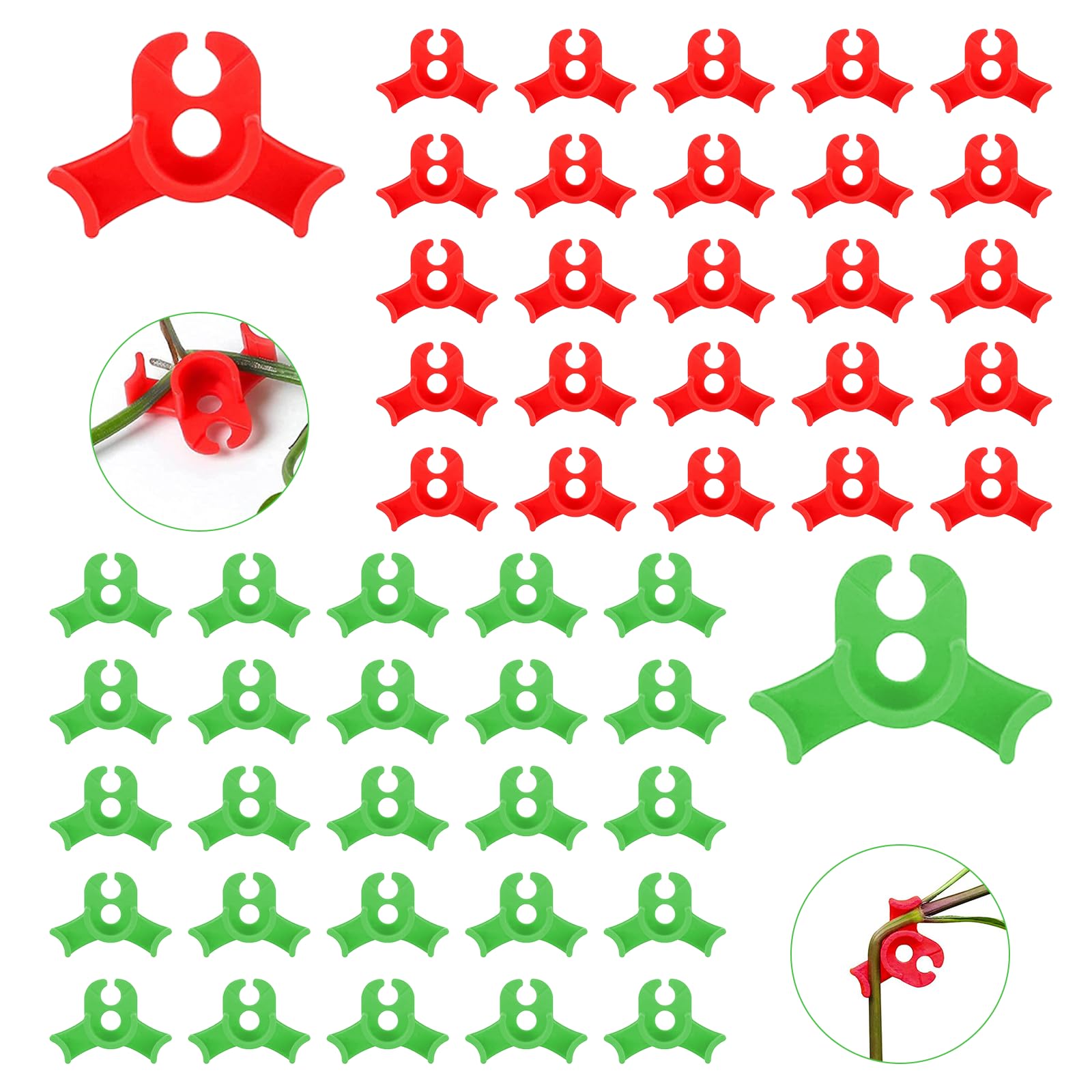 Morocket 50 Pcs Plant Benders, Plant Support Clips, Plant Trainer for Low Load, Plant Training Bender Clips, 90 Degree Plant Stem Trainer for Plant Branches, Gardening Plant Support (Red & Green)