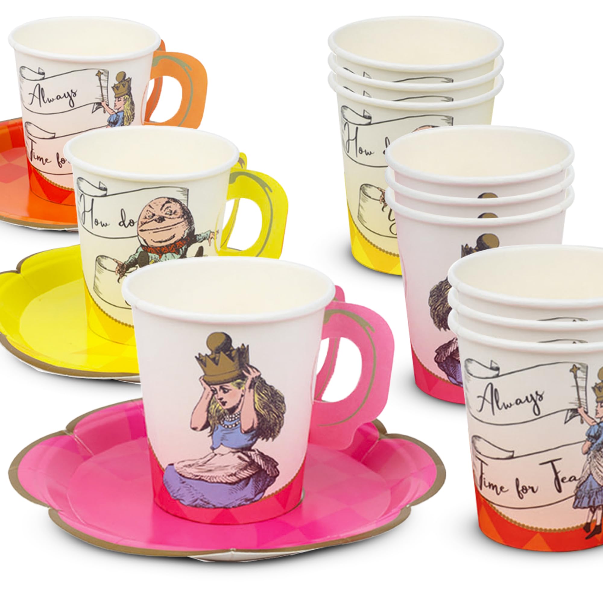 Photo 1 of Talking Tables | 12 x Alice in Wonderland Cup and Saucer Set, Onderland 1st First Birthday Party Supplies | Mad Hatter Afternoon Tea Party Decorations For Kids Baby Shower, Weddings