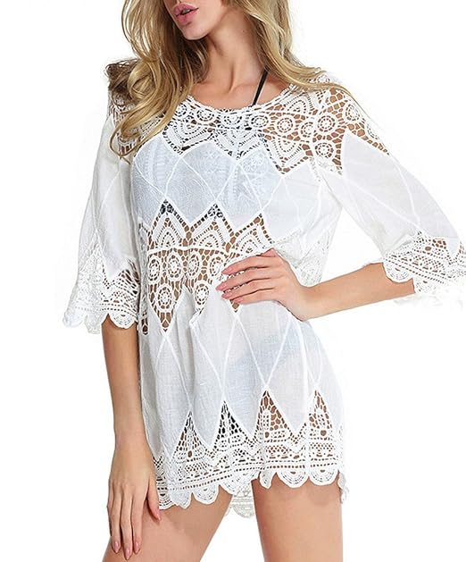 Chic Diary Belle Blouse Pull Over Top Dentelle Robe Dété Plage Blanche Bohème Creux Pr Fille Femme