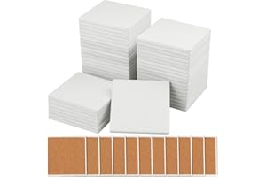 GNIEMCKIN 45 Pieces 4x4 Inch Blank Ceramic Coasters, Unglazed Ceramic Tiles Coasters, Ceramic Tiles with Cork Backing Pads for Painting, DIY Crafts, Mosaics, Square, White.