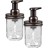 SheeChung Mason Jar Foaming Soap Dispenser, Glass Foaming Hand Soap Dispensers, Stainless Steel Lid, Refillable Foam Soap Dispenser for Bathroom Kitchen, Farmhouse Bathroom Decor (2 Pack, Bronze)