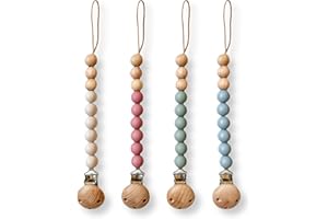Hippypotamus Pacifier Clips - Silicone Holder for Baby’s Binky & Teething Toys - Set of 4 (Sand/Rose/Sage/Stone)