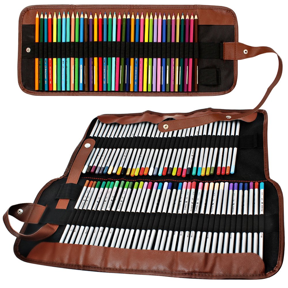 Photo 1 of 2 Pack Colored Pencils Roll, SENHAI 48 Slot+ 72 Slot Canvas Pencil Organizer Bag/Wrap Rollable Pouch for Office, Travel