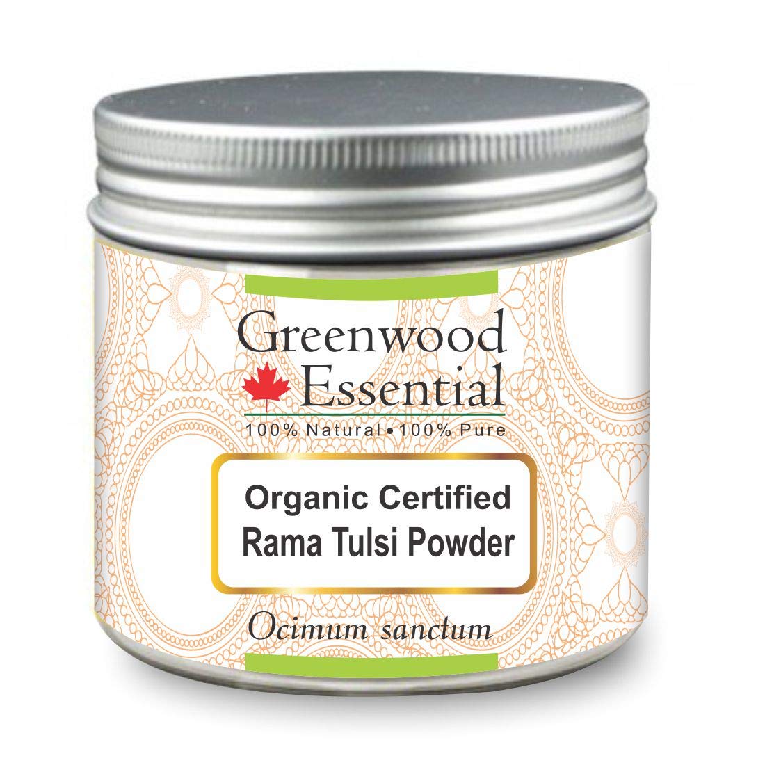 Greenwood Essential Pure Rama Tulsi Powder (Ocimum sanctum) Organic Certified 100% Natural Therapeutic Grade 200gm (7.05 oz)