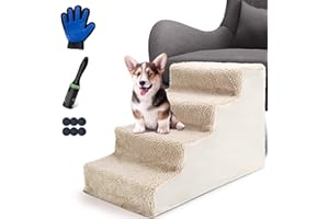 Kphico Plastic Dog Stairs,4 Steps Wide Pet Stairs,Dog Ramp/Ladder Best for Older Dogs&Cats Joint Pain Climbing Couch and Bed,Removable and Washable Cover-Send 1 Pet Grooming Gloves & Dog Rope Ball