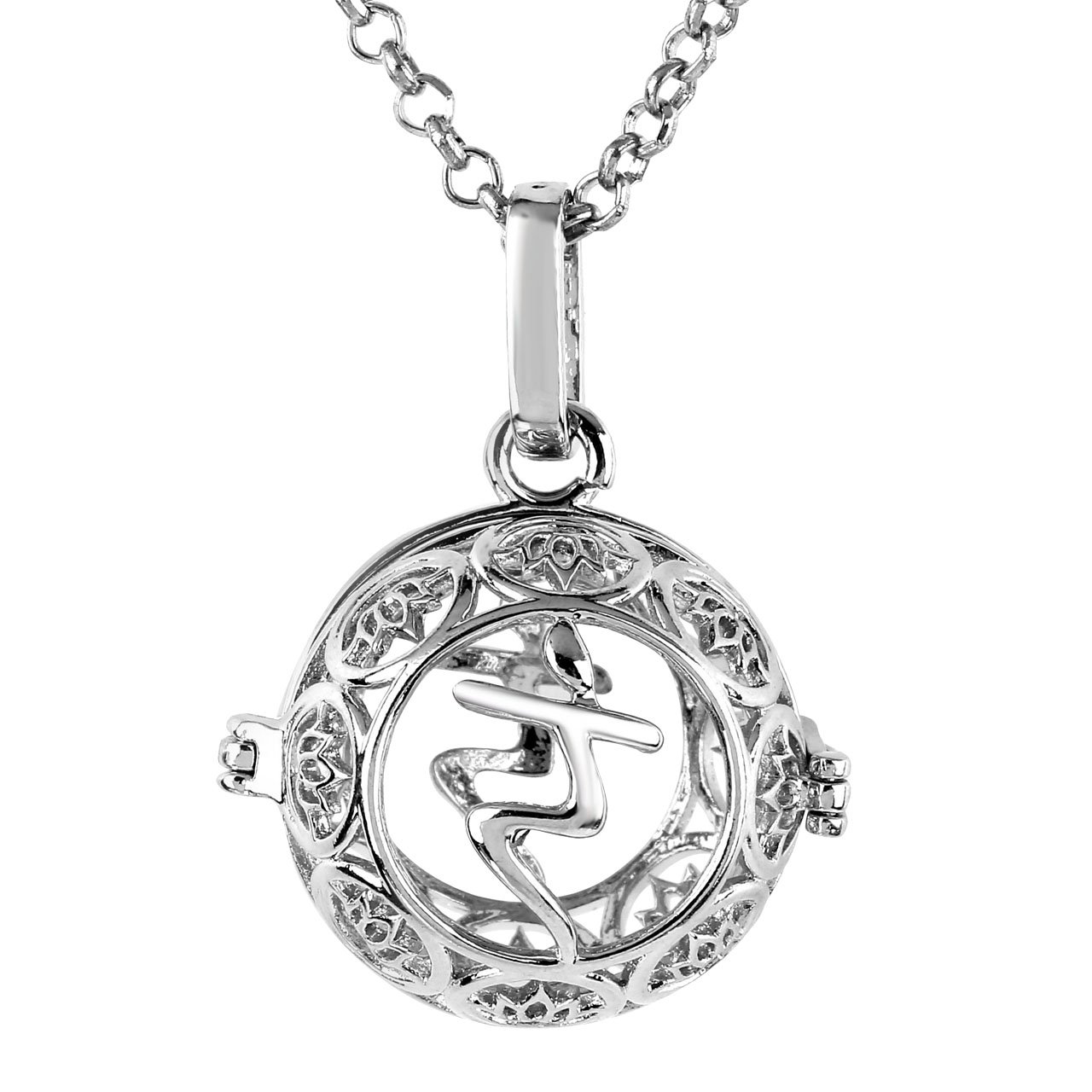 JOVIVI Aromatherapie Kette Ätherische Öle Parfum Diffusor Medaillon Halskette Chakra Sanskrit Ram Locket Käfig Anhänger mit 5X Lavasteine