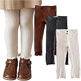 Colorful Childhood 3 Pack Girls Ribbed Jersey Leggings Kids Stretchy Warm Footless Tights Ruffles Knit Pants