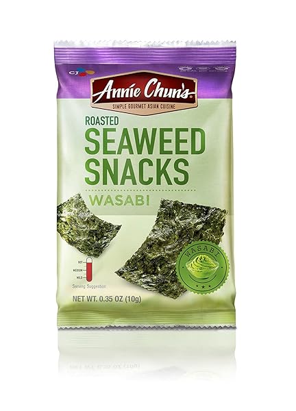 ANNIE CHUN’S ORGANIC WASABI FLAVOR SEAWEED SNACKS, VEGAN, GLUTEN FREE, 0.35 OUNCES (PACK OF 12)
