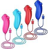 LongLongJin Wii Controllers 4 Packs Nunchucks Remote joystick Compatible Wii Console & Wii U,Replacement for Nunchuck Controller,Compatible with Nintendo Games Gamepads (Pink+Sky Blue+Red+Dark Blue)