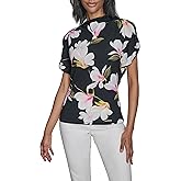 Halston Womens Short Sleeve Cowl Neck Printed Jersey Top