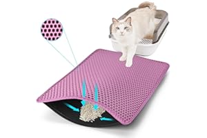 FADEYJ Cat Litter Mat, Kitty Litter Collector, Double Layered Honeycomb Design Waterproof, Anti Urine, Anti Slip, Easy to Clean, Limit Garbage (26"x46.5", Pink)