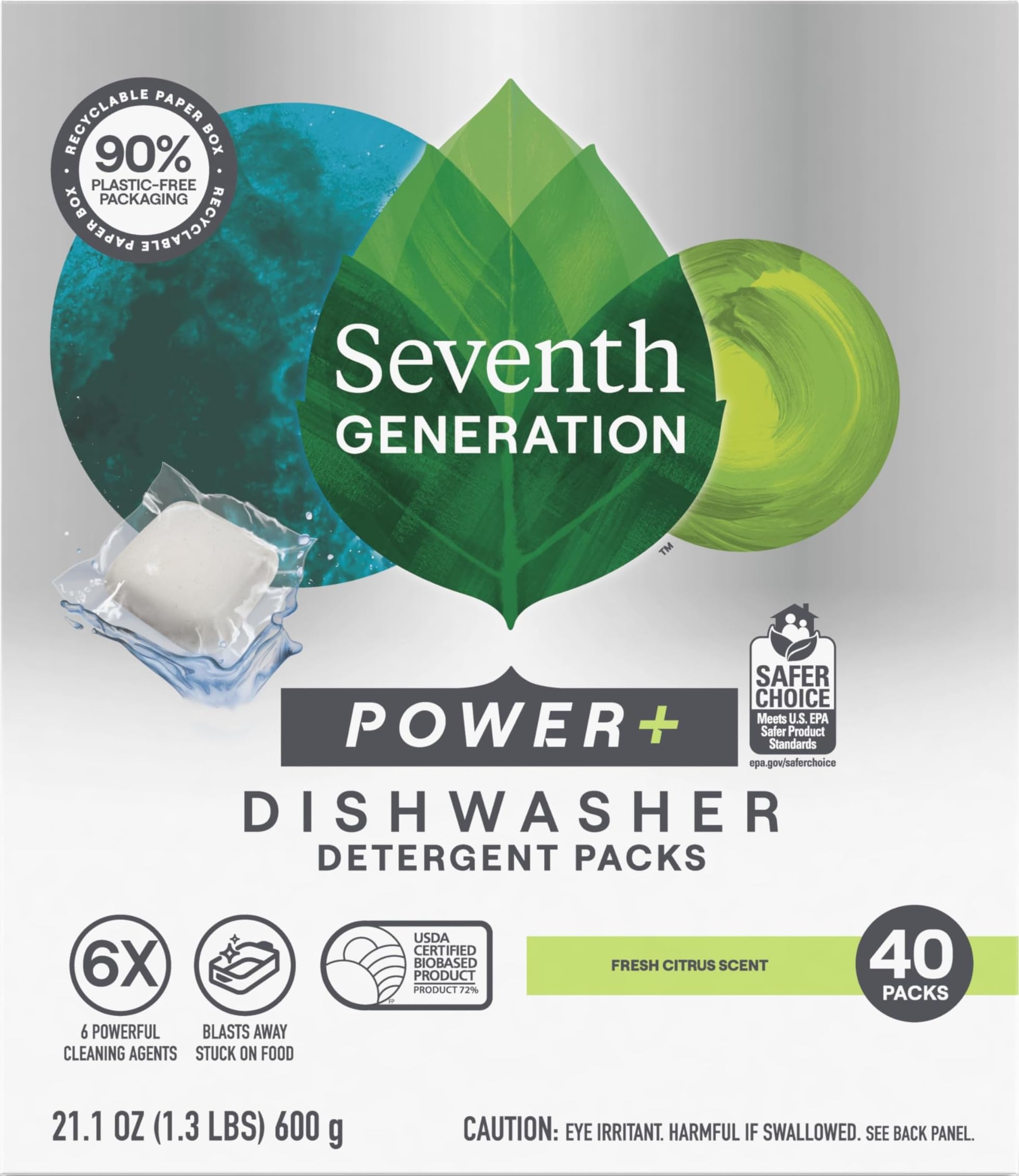 Seventh Generation, Dishwasher Detergent Packs, Fresh Citrus scent (Power+)