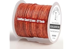 DECOBUY Leather Cord for Jewelry Making, Round Cording 1.5 mm Rope, 27 Yards Used for Crafts, Necklace String, Braiding - Distressed Red Brown