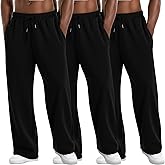 August Alley 3 Pack Men's Lightweight Lounge Pants Straight Leg Open Bottom Thin Baggy Drawstring Sweatpant with 3 Pockets