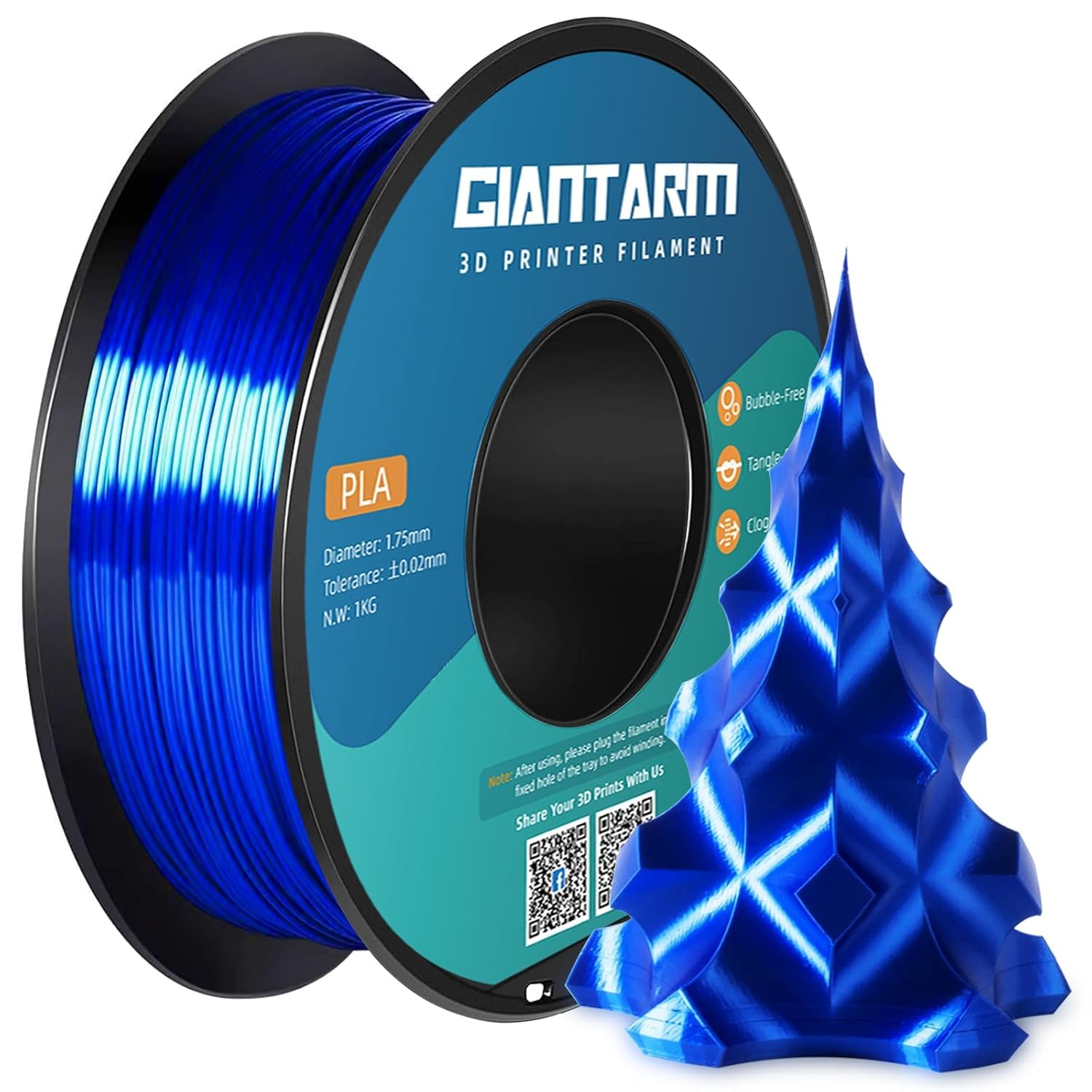 GIANTARM Filament PLA 1.75mm Silk Royal Blue, 3D Printer PLA Filament 1kg Spool…