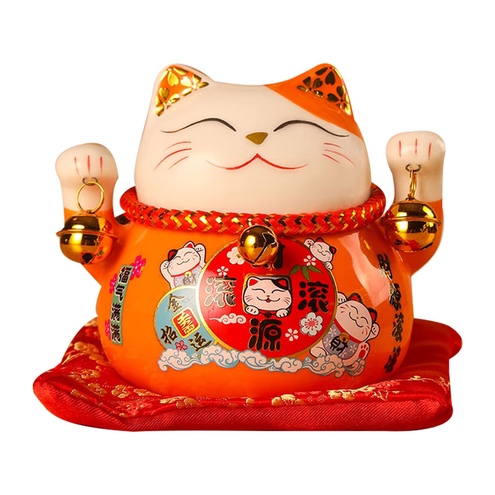 Jenngaoo Ceramic Waving Lucky Cat Statue 4.5 Inch, Wealth Fortune Attracting Japanese Beckoning Cat Figurine for Home Office Business Decor Feng Shui Ornament