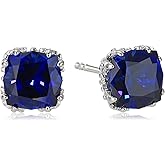 Amazon Essentials 925 Sterling Silver 7mm Jubilee Cut Gemstone Stud Earrings for Women with Crown Setting