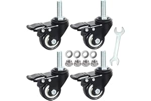 DICASAL 1.5 Inch Metric Stem Casters, M12*30 Stem Diameter 12mm, Length 30mm Heavy Duty Locking Cster 360 Degree Swivel Stem Wheels with Double Brakes Quite PU Rim for Floor Pack of 4
